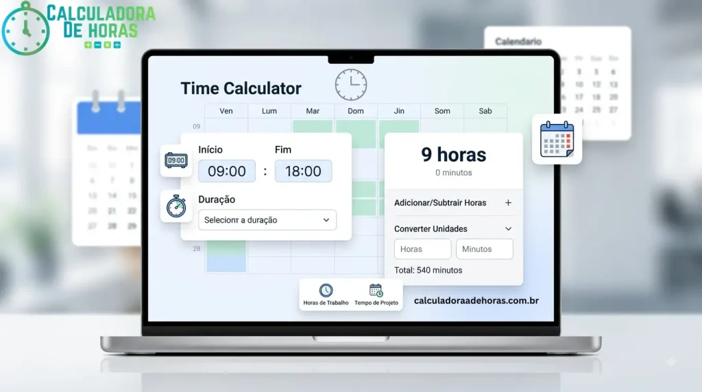 Calculadora de horas online para calcular horas, minutos e duração do trabalho